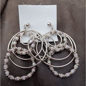 FREE PEOPLE Silver and White Beaded Hoop Earrings